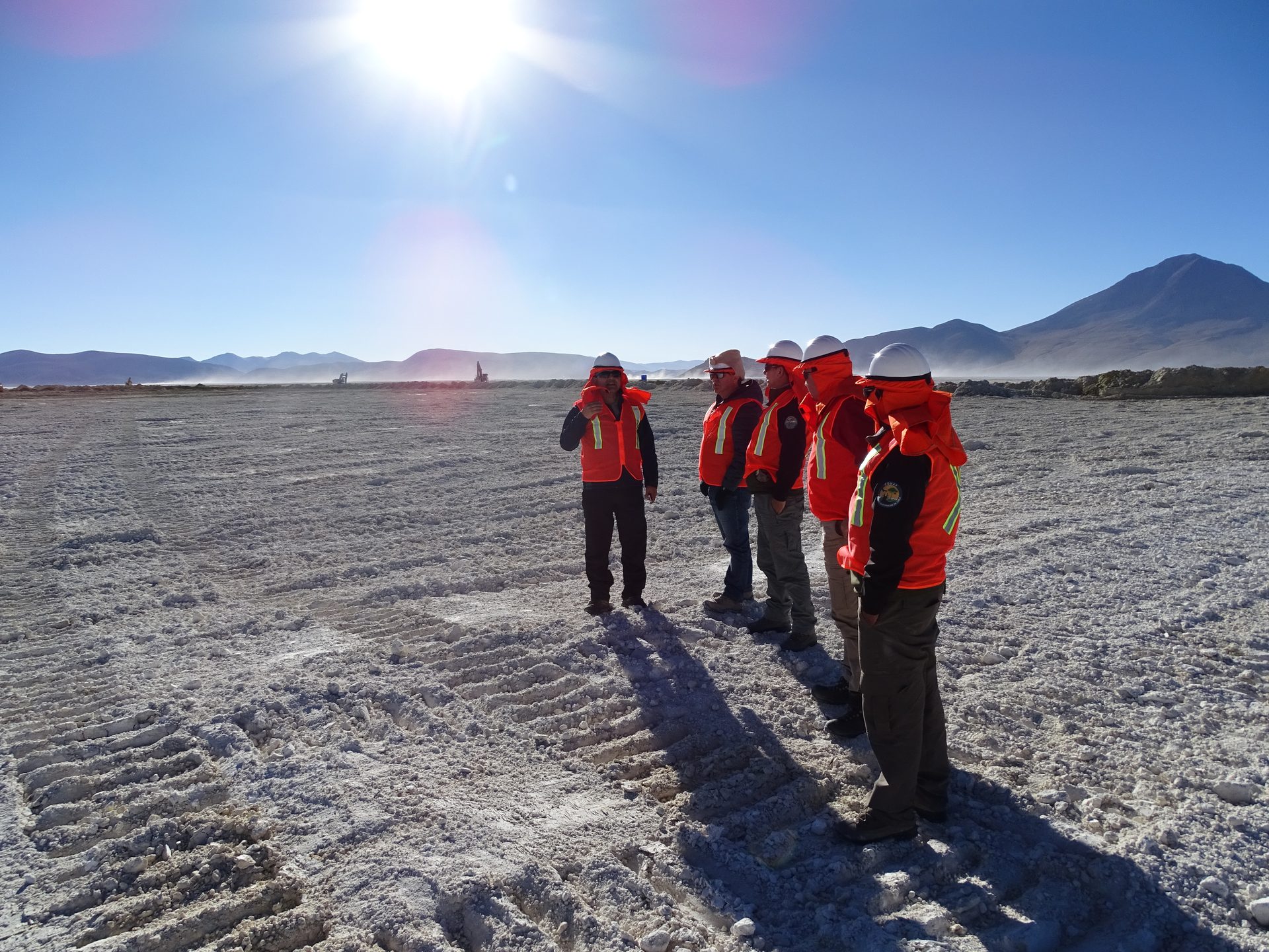 Workers at the Surire salt flat